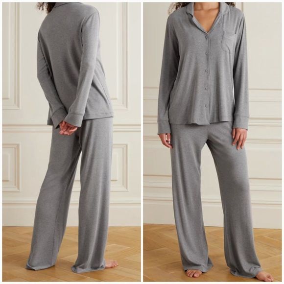 SKIMS Other - SKIMS Kim Kardashian heather gray ribbed stretch-modal jersey lounge pajama set